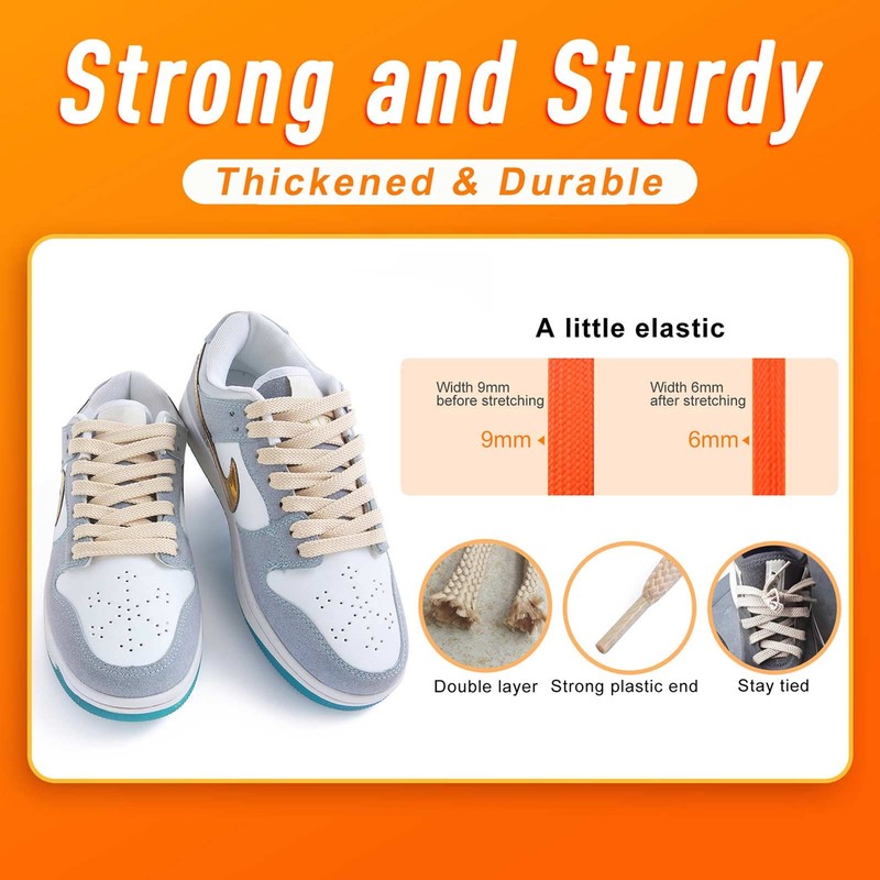 VSUDO 110 cm Double Layer Flat Beige Shoe Laces for