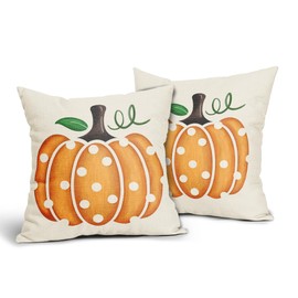 aportt Fall Pillow Covers 18X18 Inch Set of 2 Polka Dots Pumpkin Pillow Cases Autumn Thanksgiving Decorative Pillow Covers Cotton Linen Cushion Case Home Decor for Couch Sofa Patio Porch Outdoor