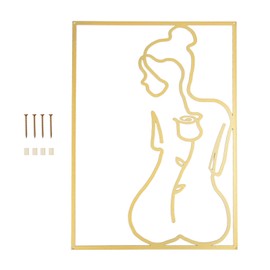 Single Line Art Wall Decor Iron Minimalist Female Line Drawing Home Hanging Wall Decor for Bedroom Kitchen Bathroom Living Room Gold Type B