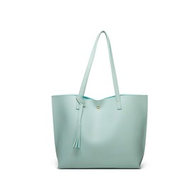 Dreubea Women's Soft Faux Leather Tote Shoulder Bag from , Big Capacity Tassel Handbag, Aquamarine, Large