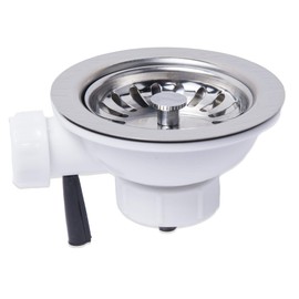 NRG 90mm Stainless Steel Kitchen Basket Strainer Sink Waste Drainer Plug with Overflow Connection
