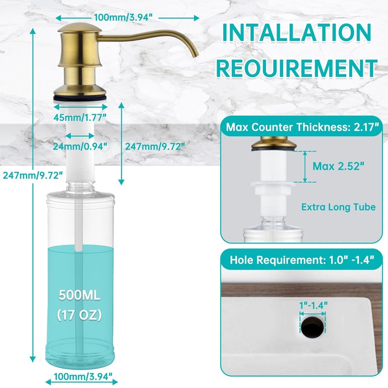 Delle Rosa Soap Dispenser,17OZ Liquid Soap Dispensers for Kitchen Sink,