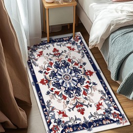 Alfombra bohemia para sala de estar, estilo clásico, tradicional, floral, 3 x 5 pulgadas, alfombra clásico, antideslizante, de pelo bajo, lavable a máquina, azul marino, beige, rojo, para interiores