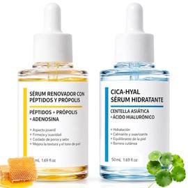 Centella Asiatica Suero y CICA Péptidos Propóleo Suero, 2 En 1 Kit de Sérum Coreana, Cuidado Antiedad y Reparador,Hidrata profundamente con una fórmula natural, apta para todo tipo de piel. (1 Centella y 1 Péptidos)