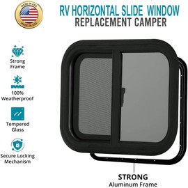 PROFLEX Heavy Duty RV Window Horizontal Slide 20" W x 15" H – Ultra Thick 5 MM Tempered Glass, DOT Certified RV Replacement Camper Windows with Trim Rings for 1’’ to 1-1/2" Wall