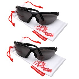 grinderPUNCH 2 Pairs Bifocal Safety Sunglasses Black Lens with Reading Corner - Fully Adjustable Arms Diopter/+2.50