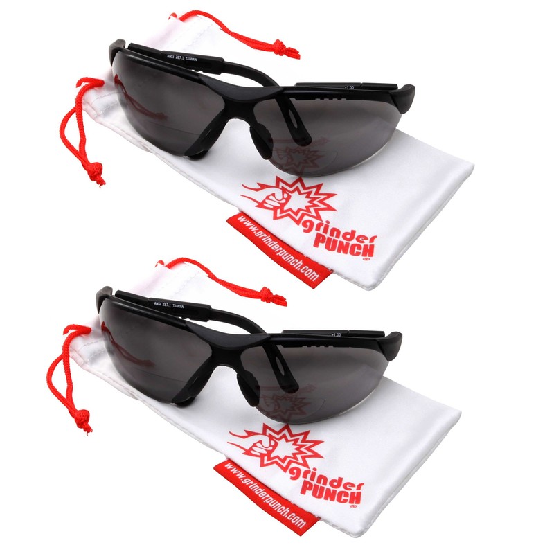 grinderPUNCH 2 Pairs Bifocal Safety Sunglasses Black Lens with Reading
