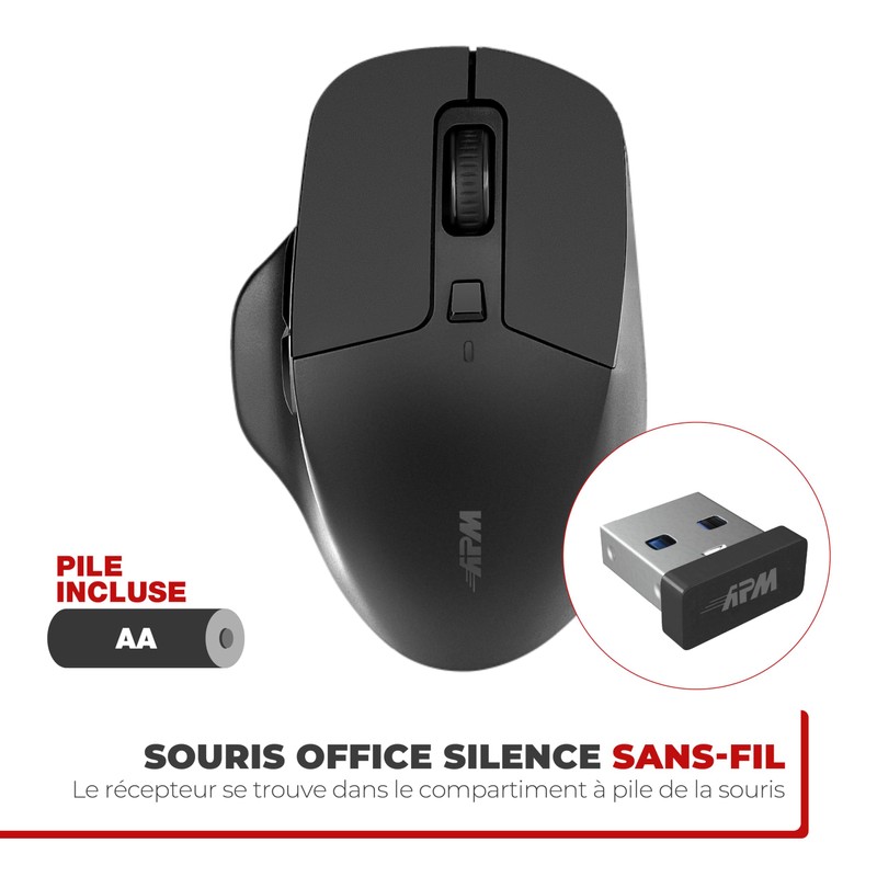 APM Office-Maus, kabellos, 2,4 GHz, leise, USB-Empfänger, DPI verstellbar 800/1200/1600,