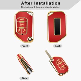 QBUC for Jeep Key Fob Cover with Keychain Flip Key Case for 2022 2021 2020 2019 2018 Jeep Wrangler Gladiator JLU JL Rubicon JT (Red)