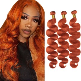 Color 350 Bundle Ginger Body Wave Human Hair Bundles Ginger Orange 3 Bundles 24 24 24 Inch 8A Grade Color 350 Body Wave Bundle Orange Hair Extensions