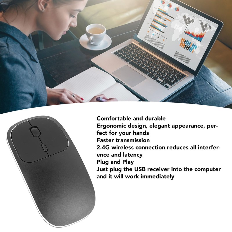 Slim Silent Mouse Portable 2.4G USB Cordless Mice Rechargeable Mobile