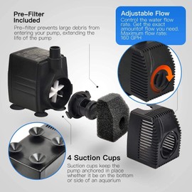 Simple Deluxe 290GPH Submersible Pump 28W Ultra Quiet Fountain Water Pump, 1098L/H, with 6.3ft High Lift, 5 Nozzles for Aquarium, Fish Tank, Pond, Hydroponics, Statuary