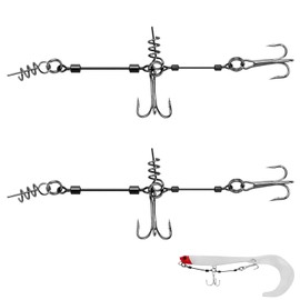 Pack of 2 stinger hooks with leader system, screw in pike systems for rubber fish, with jig head, shallow rig pike stinger systems, for bait of sizes S, M, L (M)