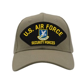 PATCHTOWN US Air Force - Security Forces Hat/Ballcap Adjustable One Size Fits Most (Multiple Colors & Styles) (Tan/Khaki, Add American Flag)