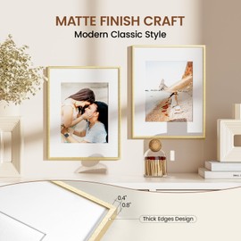 Heimlove Aluminum Metal 11x14 Picture Frames with Mat to Display 8x10 Picture,Gold Picture Frames & Real Tempered Glass for Hanging Diploma,Certificate and Document Storage & Wall Decor