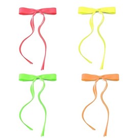 4Pcs Neon Hair Bows for Women 80s 90s,Sweet Candy Colors Girls Bow Hair Clips with Long Tail Ribbon Bowknot Alligator Clips Solid Bow Clips Hair Accessories Barrettes for Women Girls Gifts