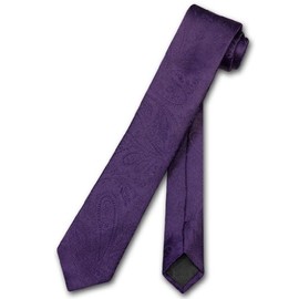 Vesuvio Napoli Narrow NeckTie Solid DARK PURPLE Paisley 2.5" Skinny Men Neck Tie