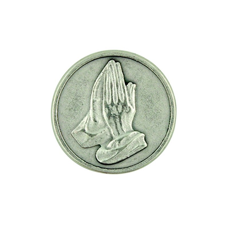 Praying Hands Pocket Token Silver Tone Devotional with Serenity Prayer