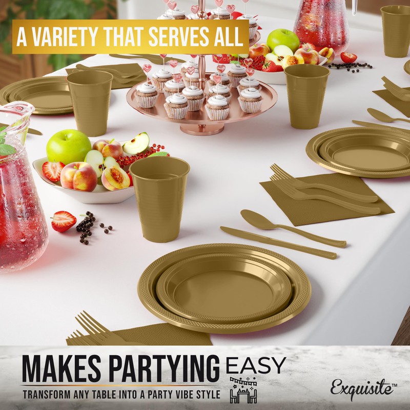350 Pcs Gold Plastic Plates For Party, Gold Disposable Plates