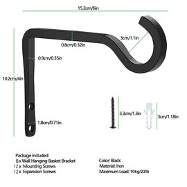 POTWPOT Wall Hanging Basket Hooks, 4 Pack Heavy Duty Hanging Basket Bracket Wall Hanging Basket Stand Hooks for Flower Basket Plants Bird Feeders Lanterns Wind Chimes