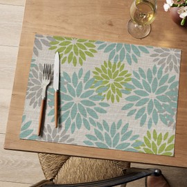 Artoid Mode Floral Vinyl Placemats Set of 4, Heat Resistant Washable Non-Slip Plistic PVC Place Mats for Party Kitchen Dining Decor, Sage