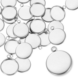KEQAR 40 Pieces Pendant Trays Kit Stainless Steel Cabochon Blanks Round Bezel Blanks Trays Pendant Settings for DIY Jewellery, Bracelets, Earrings, Key Chains (12 mm)