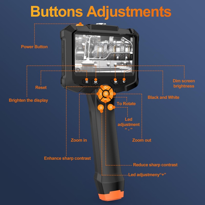 GlobalCrown Endoscope Camera with Light, 4.3 Inch IPS Screen, Tube