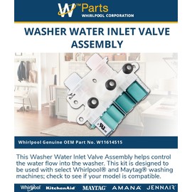 Whirlpool W11614515 OEM Washer Water Inlet Valve Assembly, Multicolor