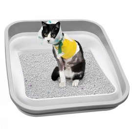 Maohegou Senior Cat Litter Box, Three Legged Arthritic Open Low Entry for Sick Frail Handicap Disabled Cats, Older Elderly Corner
