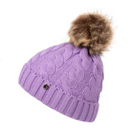 HEYO Ladies Knitted Winter Hat with Large Faux Fur Bobble HCD006, purple