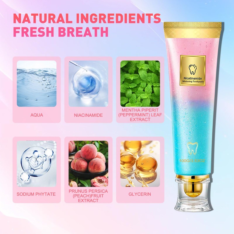 2Pcs Niacinamide Whitening Toothpaste, Bright White Toothpaste for Fresh Breath,