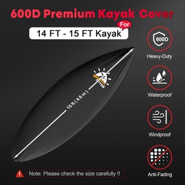 Zettum Kayak Cover 15 FT - 600D Kayak Canoe Cover for Outdoor Storage Heavy Duty & Waterproof, Fade-Resistant Kayak Accessory for Canoe, Paddle Board, SUP, and Kayak Boat (Fit 14ft - 15ft Kayak)