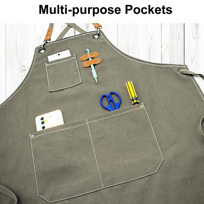 Chef Apron, Apron for Men Women with Pockets Cotton Canvas