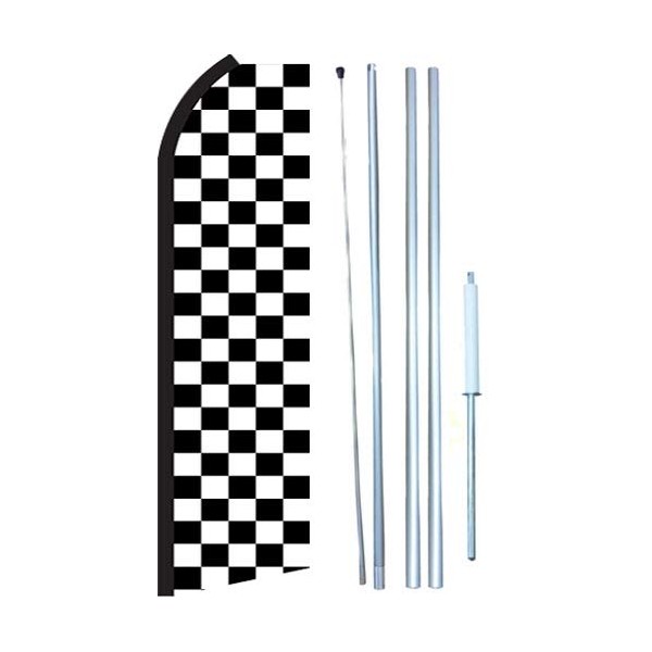 Checkered Black and White Swooper Flutter Flag Kit (Partial Sleeve