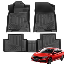 LNZMPART All Weather Floor Mats Custom Fit for 2016-2021 Honda Civic Cargo Liners Waterproof Anti-Slip Automotive Mat Rugs Accessories 1st & 2nd Row Full Set Car Carpet, Laser Measured, Black, 3pc