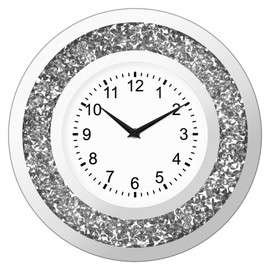 Couperos 14 Inch Crystal Crushed Diamond Mirrored Wall Clock - Sparkle Twinkle Bling Wall Clock Silver Round Clock for Living Room, Bedroom, Home Decor, Silent Non-Ticking Quartz Movement