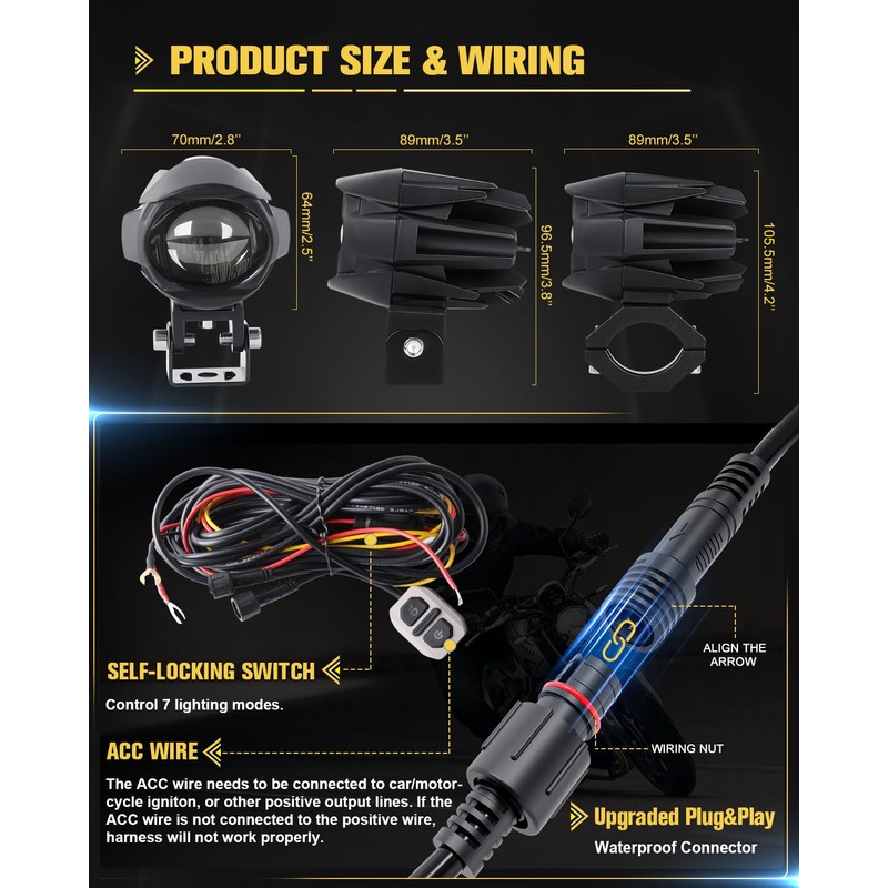 CO LIGHT LED Motorcycle Fog Lights 60W 18000LM Driving Auxiliary