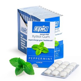 Epic 100% Xylitol Peppermint Chewing Gum - Sugar Free, Aspartame Free Dental Gum - Supports Oral Health & Fresh Breath - 12 Pieces (Pack of 12)