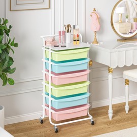 CYXPHION X1 Rolling Storage Cart with Drawers, Utility Cart with 6 Plastic Drawers, Storage Drawer Cart with Lockable Wheels, Multipurpose Movable Organizer Cart for Home, Bedroom, Office, School