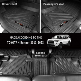 Jdeymat Custom for 2013-2024 Toyota 4Runner 7 Seat Accessories 3 Row Floor Mats & Cargo Mat & 2nd 3rd Row Backrest Mats Set All Weather TPE Rubber Protection Mats (Set of 10 Mats) (Only for 7 Seat)