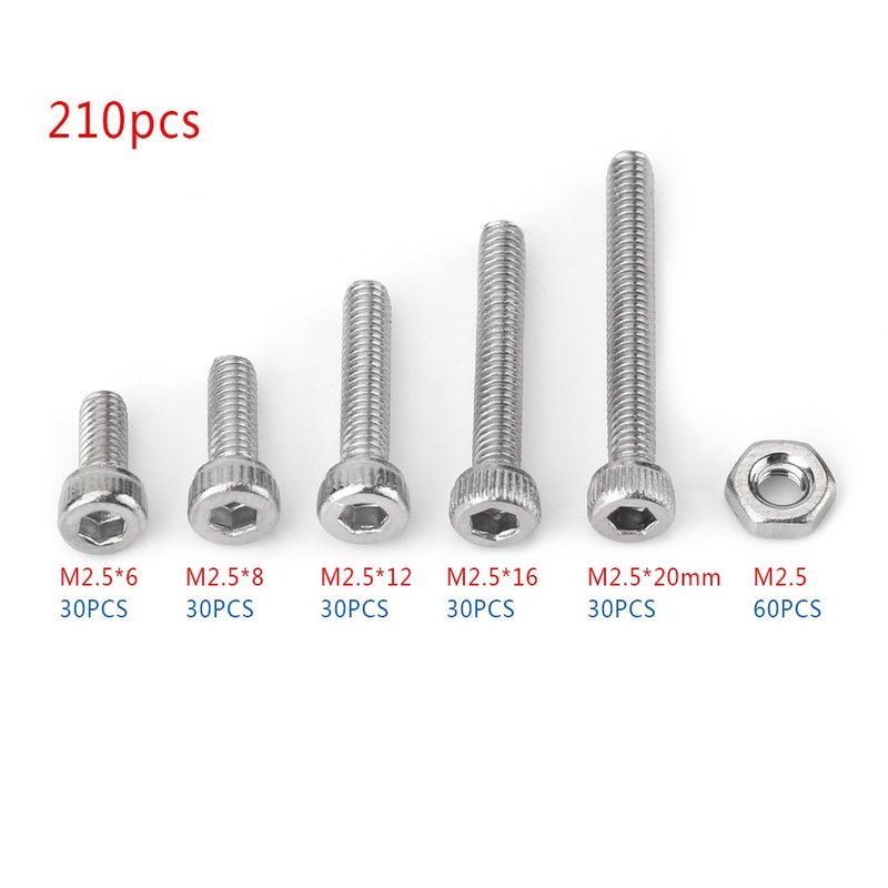 210pcs M2.5 Stainless Steel 304 Hex Socket Cap Head Screws