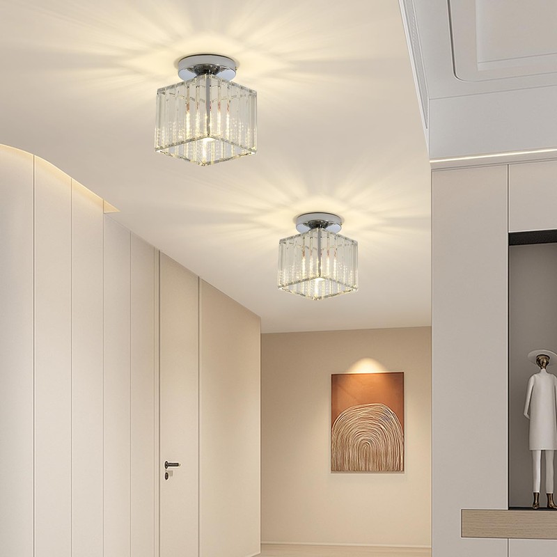 Modern Crystal Ceiling Light, E27 Mini Crystal Ceiling Light, Silver