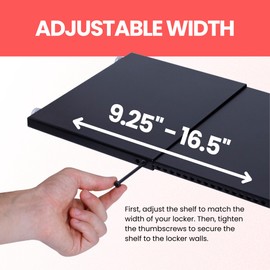 Home in Bold Adjustable Locker Shelf Organizer | Heavy Duty Metal 9.25”-16.5” Expandable Shelf for Kitchen Cabinet Organizer | Black Locker Shelf for School Locker, Home & Gym | Small Locker Shelf