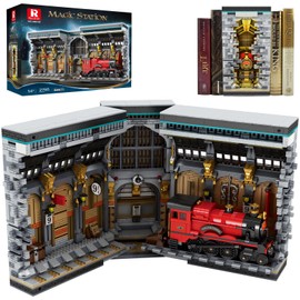 Reobrix Magic Train Booknook Building Set with Lights, Creative Bookends Building Kit 66031, Bookshelf Home Decor, 2795 PCS Book Nook Model Toy Kit, Gift for Boys Girls 14+ and Adults