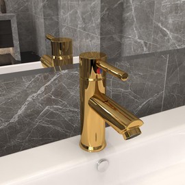 vidaXL Washbasin Mixer Tap Bathroom Sink Mixer Tap Bathroom Sink Tap Golden 130 x 176 mm