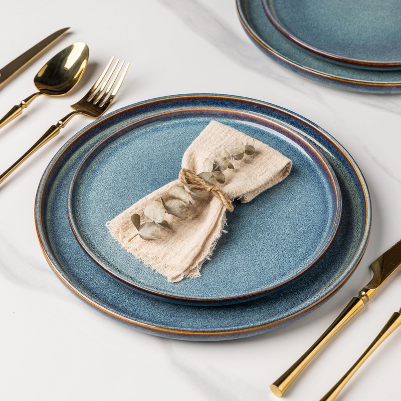 AmorArc Ceramic Dinnerware Sets for 4,Round Reactive Glaze Stoneware Plates