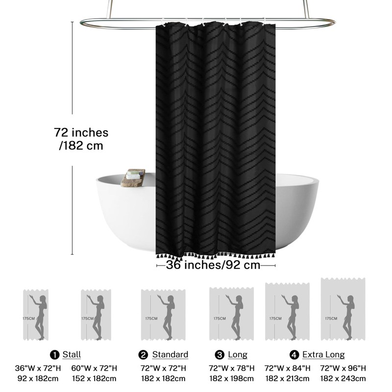 Siiluminisoy Small Stall Boho Shower Curtain Black Tassel Woven Fabric
