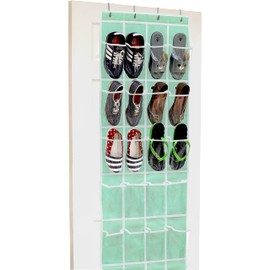 Simple Houseware 24 Pockets - Crystal Clear Over The Door Hanging Shoe Organizer, Turquoise (64'' x 19'')