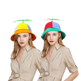 SHDIEHJFMLDH Pack of 2 Propeller Hat, Cute Bucket Hat, Helicopter Hat, Funny Helicopter Cap, Multicoloured Helicopter Hat Propeller Hat for Adults and Children (Green and Orange)