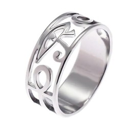YILUOCD Stainless Steel Egypt Eye of Horus Ring, Egyptian Ankh Cross Ring for Women Protection Amulet Egyptian Jewelry (Silver,8)